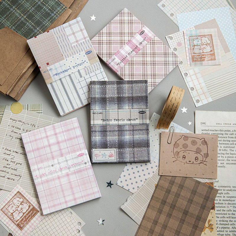 Vintage Junk Journal Scrapbooking Paper - 50pcs Creative Plaid Decor Scrapbook Vintage